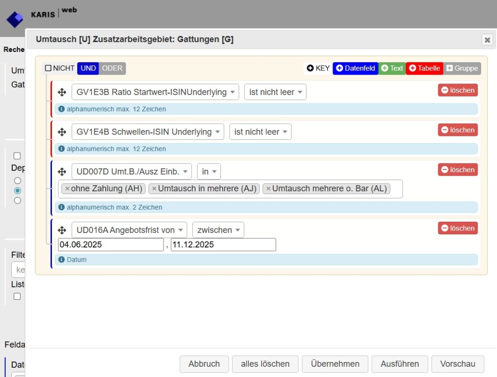 Abfrageeditor, erstellen eines Joins zu den Arbeitsgebieten Umtausch und Gattung